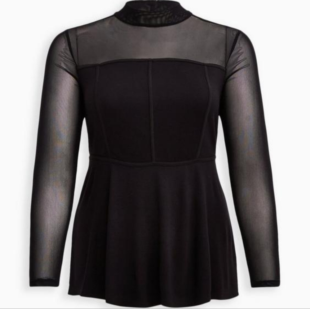 Torrid High Neck Black Corset Style Top With Sheer Sleeves